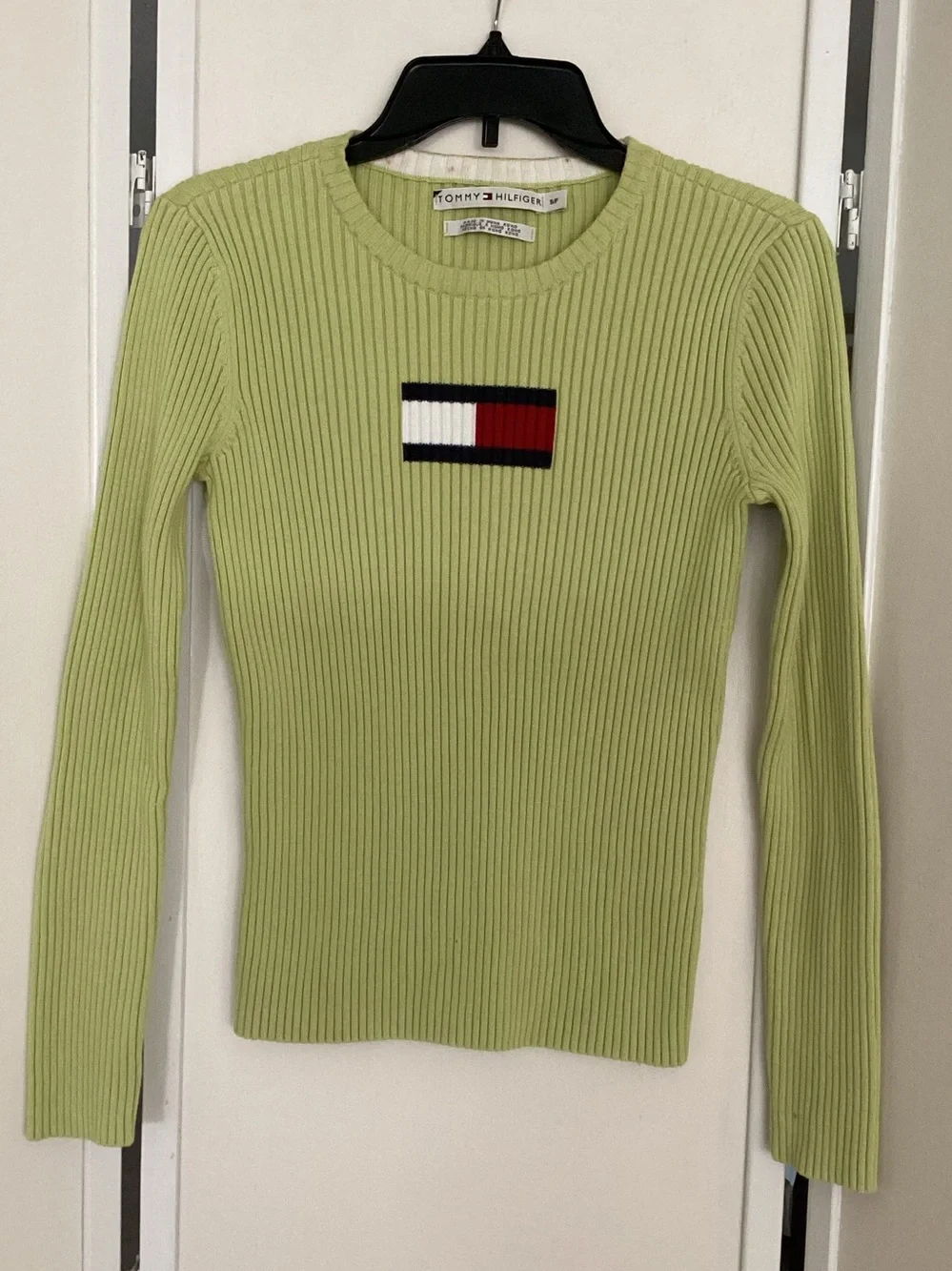 TOMMY HILFIGER ribbed sweater Sz S green cotton Y2K long sleeve